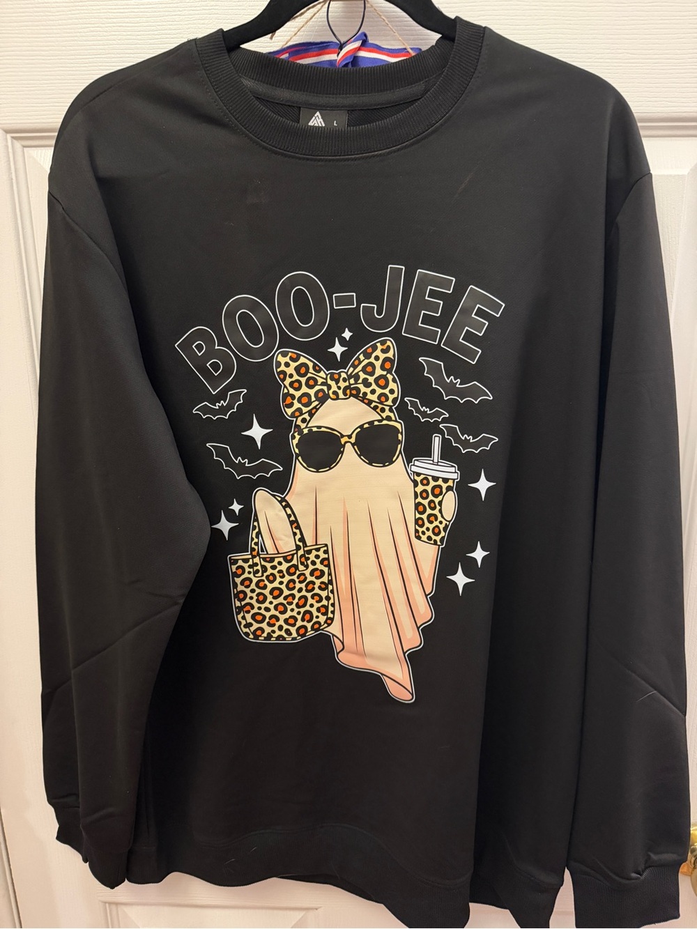 Black 'Boo-Jee' Leopard Ghost Graphic Sweatshirt